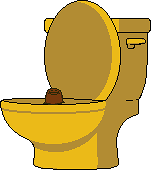 A giant golden toilet with a suspiciously Nubert shaped poop sticking out of it